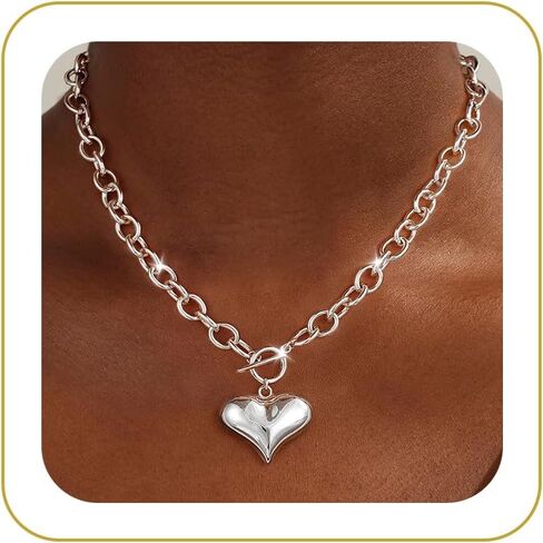 قلادة على شكل قلب ذهبي للنساء - قلادة على شكل قلب مطلية بالذهب عيار 14 قيراط مع مشبك تبديل، سلسلة ربط بيضاوية، هدية مجوهرات حب عصرية وأنيقة وغير مشوهة in Kuwait