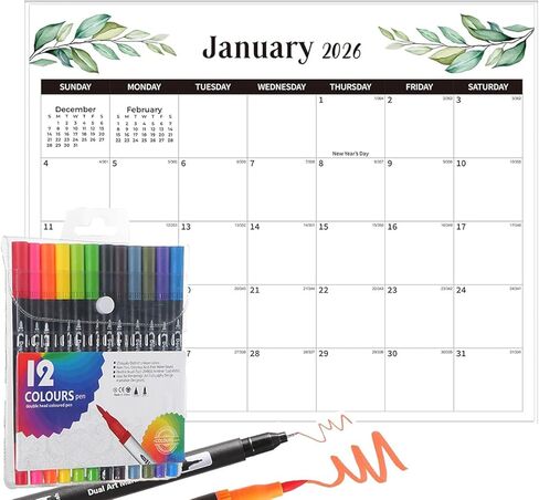 2026 Magnetic Calendar for Refrigerator with 12 Markers, Monthly Planner, Refrigerator Organization, Greenery Design Magnetic Refrigerator Calendar in Saudi Arabia
