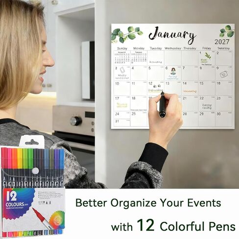 2026 Magnetic Calendar for Refrigerator with 12 Markers, Monthly Planner, Refrigerator Organization, Greenery Design Magnetic Refrigerator Calendar in Saudi Arabia