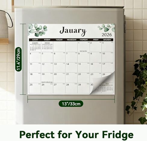 2026 Magnetic Calendar for Refrigerator with 12 Markers, Monthly Planner, Refrigerator Organization, Greenery Design Magnetic Refrigerator Calendar in Saudi Arabia