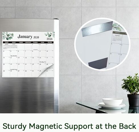 2026 Magnetic Calendar for Refrigerator with 12 Markers, Monthly Planner, Refrigerator Organization, Greenery Design Magnetic Refrigerator Calendar in Saudi Arabia