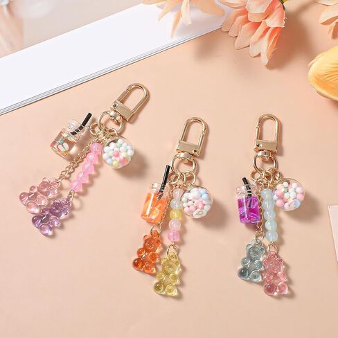 Sibba Cute Resin Bear Keychain Set Colorful Rainbow Gummy Bear Key Pendants with Candy Charms Multi-Color Backpack Charms in Saudi Arabia