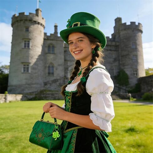 St. Patrick's Day Crochet Shamrock Keychain Set Handmade Four Leaf Clover Keyrings Green Irish Lucky Charm Gift in Kuwait