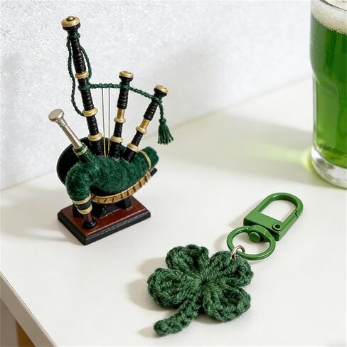 St. Patrick's Day Crochet Shamrock Keychain Set Handmade Four Leaf Clover Keyrings Green Irish Lucky Charm Gift in Kuwait