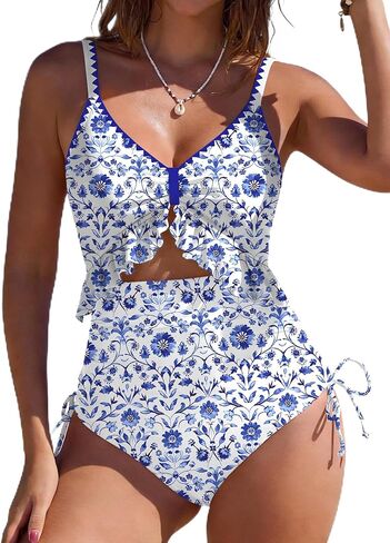 SHESHOW Womens Tummy Control One Piece Swimsuit High Waisted Cutout Ruffle Bathing Suit Color Block Swimsuits S-XXL in Saudi Arabia
