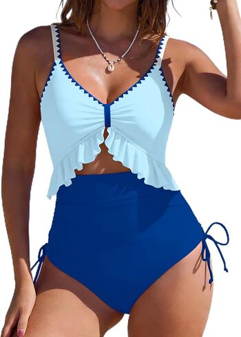 SHESHOW Womens Tummy Control One Piece Swimsuit High Waisted Cutout Ruffle Bathing Suit Color Block Swimsuits S-XXL in Saudi Arabia