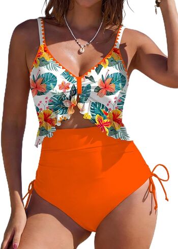 SHESHOW Womens Tummy Control One Piece Swimsuit High Waisted Cutout Ruffle Bathing Suit Color Block Swimsuits S-XXL in Saudi Arabia