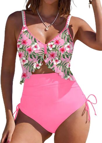 SHESHOW Womens Tummy Control One Piece Swimsuit High Waisted Cutout Ruffle Bathing Suit Color Block Swimsuits S-XXL in Saudi Arabia