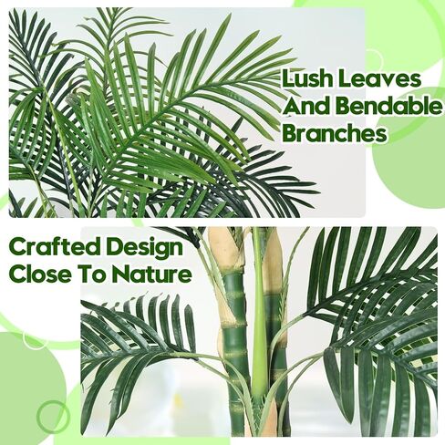 Timoo وهمية شجرة النخيل الديكور 6 قدم النباتات الاصطناعية في الأماكن المغلقة مع زارع طويل القامة الأبيض، مقاومة للأشعة فوق البنفسجية شجرة النخيل وهمية الأريكا مع 3 جذوع نابضة بالحياة وأوراق كاملة، نبات وهمية للمنزل مكتب داخلي في الهواء الطلق in Kuwait