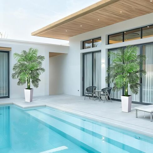 Timoo وهمية شجرة النخيل الديكور 6 قدم النباتات الاصطناعية في الأماكن المغلقة مع زارع طويل القامة الأبيض، مقاومة للأشعة فوق البنفسجية شجرة النخيل وهمية الأريكا مع 3 جذوع نابضة بالحياة وأوراق كاملة، نبات وهمية للمنزل مكتب داخلي في الهواء الطلق in Kuwait