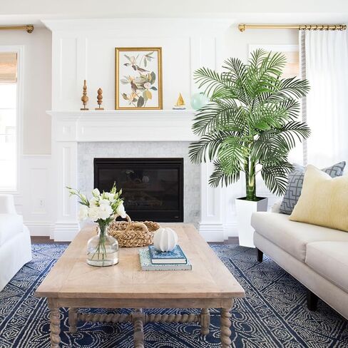 Timoo وهمية شجرة النخيل الديكور 6 قدم النباتات الاصطناعية في الأماكن المغلقة مع زارع طويل القامة الأبيض، مقاومة للأشعة فوق البنفسجية شجرة النخيل وهمية الأريكا مع 3 جذوع نابضة بالحياة وأوراق كاملة، نبات وهمية للمنزل مكتب داخلي في الهواء الطلق in Kuwait