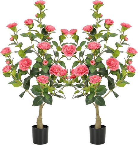 Nafresh 3FT Lush Artificial Pink Camellia Tree Outdoor 2 Pack, 36inch Faux Camellia Plant, Fake Camellia Flowers Tree for Indoor Outdoor Living Room Home Patio Front Door Garden Decor in Saudi Arabia