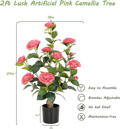 Nafresh 3FT Lush Artificial Pink Camellia Tree Outdoor 2 Pack, 36inch Faux Camellia Plant, Fake Camellia Flowers Tree for Indoor Outdoor Living Room Home Patio Front Door Garden Decor in Saudi Arabia