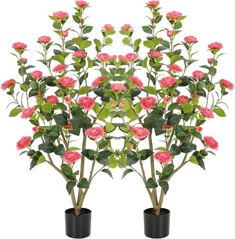 Nafresh 3FT Lush Artificial Pink Camellia Tree Outdoor 2 Pack, 36inch Faux Camellia Plant, Fake Camellia Flowers Tree for Indoor Outdoor Living Room Home Patio Front Door Garden Decor in Saudi Arabia