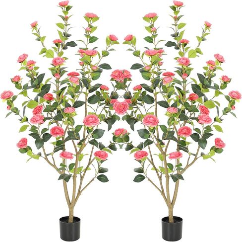 Nafresh 3FT Lush Artificial Pink Camellia Tree Outdoor 2 Pack, 36inch Faux Camellia Plant, Fake Camellia Flowers Tree for Indoor Outdoor Living Room Home Patio Front Door Garden Decor in Saudi Arabia
