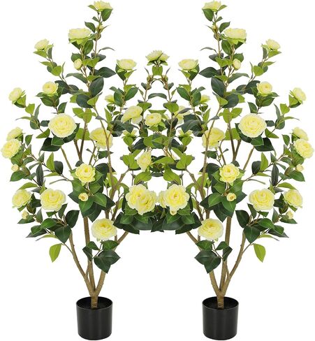 Nafresh 3FT Lush Artificial Pink Camellia Tree Outdoor 2 Pack, 36inch Faux Camellia Plant, Fake Camellia Flowers Tree for Indoor Outdoor Living Room Home Patio Front Door Garden Decor in Saudi Arabia