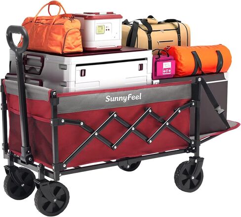 عربات عربة SUNNYFEEL سعة 330 رطلًا قابلة للطي مع باب خلفي ممتد، عربات عربة قابلة للطي شديدة التحمل مع عجلات، عربة عربة خفيفة الوزن قابلة للطي للتخييم في الهواء الطلق وحديقة الشاطئ والبقالة (أسود) in Kuwait