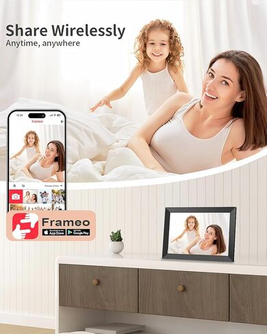 FRAMEO Digital Picture Frame Wi-Fi 10.1inch Smart Digital Photo Frame,Electronic Digital Picture Frames Load from Phone,1280x800 HD IPS Touch Screen-Slideshow/Wall Mount/Rotating-via Free Frameo APP in Kuwait