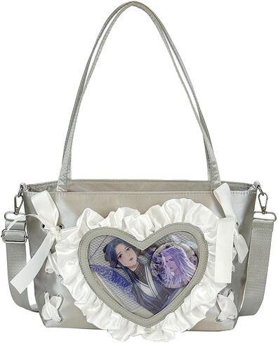 حقيبة كتف بتصميم قلب جميل من الدانتيل، حقيبة مسنجر برباط على طراز الباليه، Anime JK Itabag | حقيبة Ita Display Pin، Kawaii، Y2k، نافذة شفافة، نمط ياباني، جلد صناعي in Kuwait