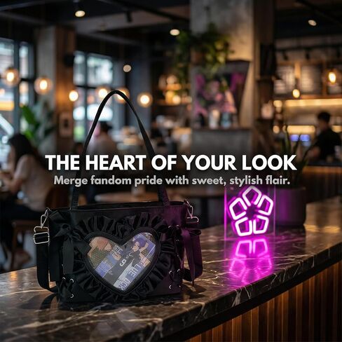 حقيبة كتف بتصميم قلب جميل من الدانتيل، حقيبة مسنجر برباط على طراز الباليه، Anime JK Itabag | حقيبة Ita Display Pin، Kawaii، Y2k، نافذة شفافة، نمط ياباني، جلد صناعي in Kuwait
