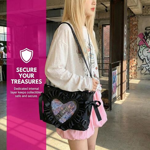 حقيبة كتف بتصميم قلب جميل من الدانتيل، حقيبة مسنجر برباط على طراز الباليه، Anime JK Itabag | حقيبة Ita Display Pin، Kawaii، Y2k، نافذة شفافة، نمط ياباني، جلد صناعي in Kuwait