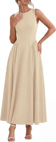 KIRUNDO Semi Formal Dresses for Women 2026 Summer Wedding Guest Work Sleeveless Elegant Boat Neck Flowy A Line Maxi Dress in Saudi Arabia