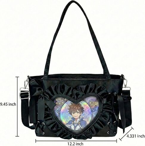 حقيبة كتف بتصميم قلب جميل من الدانتيل، حقيبة مسنجر برباط على طراز الباليه، Anime JK Itabag | حقيبة Ita Display Pin، Kawaii، Y2k، نافذة شفافة، نمط ياباني، جلد صناعي in Kuwait