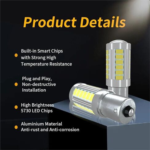 2pcs 5730 33Chips LED Reverse Light Bulbs for Car 1156 BA15S P21W 1157 BAY15D P21/5W White Stop/Parking Lights(1156 ba15s) in Saudi Arabia
