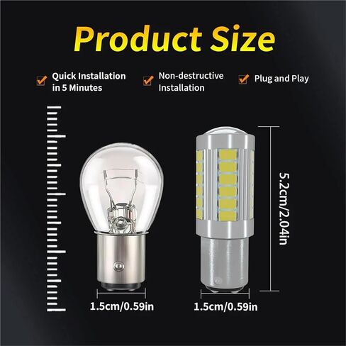 2pcs 5730 33Chips LED Reverse Light Bulbs for Car 1156 BA15S P21W 1157 BAY15D P21/5W White Stop/Parking Lights(1156 ba15s) in Saudi Arabia
