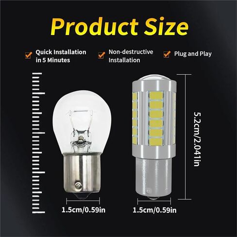 2pcs 5730 33Chips LED Reverse Light Bulbs for Car 1156 BA15S P21W 1157 BAY15D P21/5W White Stop/Parking Lights(1156 ba15s) in Saudi Arabia