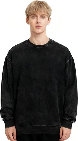 Distressed Wash T-Shirt for Men and Women, Fashion Faded Look, Soft Feel, Black, Size L in Saudi Arabia