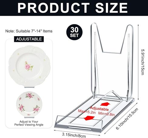 30 Pack 5.91 Inch Acrylic Adjustable Plate Stands for Display Large Clear Stand Holder Picture Plate Holder Clear Easels Stands to Display Pictures for Home Office Festival Party Decoration in Saudi Arabia