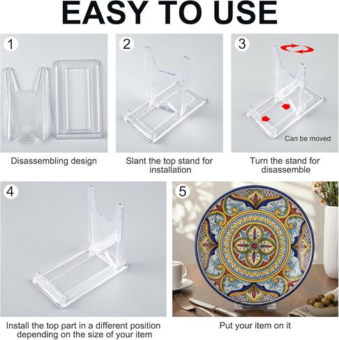 30 Pack 5.91 Inch Acrylic Adjustable Plate Stands for Display Large Clear Stand Holder Picture Plate Holder Clear Easels Stands to Display Pictures for Home Office Festival Party Decoration in Saudi Arabia
