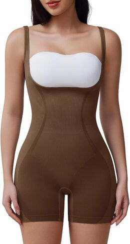 Shapewear Bodysuit shorts Brown Shapewear Full Body Compression Suit for Women Compression Bodysuit Women in Kuwait