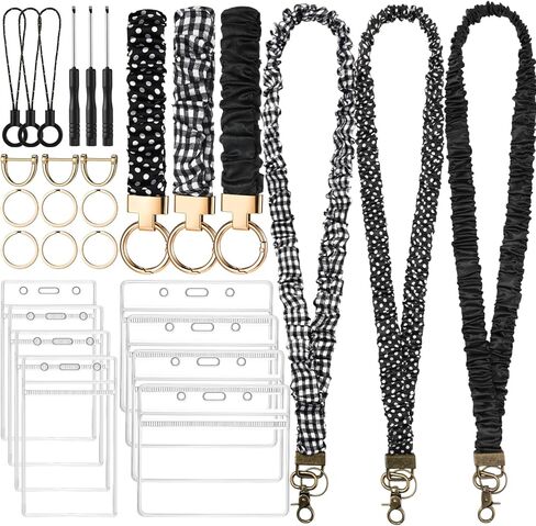 3 Set Stretchy Scrunchie Lanyards for ID Badges & Keys, Cute Retractable Teacher Neck Lanyards with 6 ID Badge Holders, Keychain Wristlets, Ideal for Women Nurse Cruise Ship in Kuwait