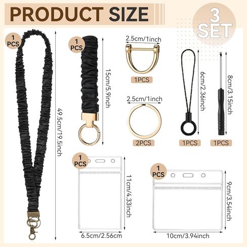 3 Set Stretchy Scrunchie Lanyards for ID Badges & Keys, Cute Retractable Teacher Neck Lanyards with 6 ID Badge Holders, Keychain Wristlets, Ideal for Women Nurse Cruise Ship in Kuwait