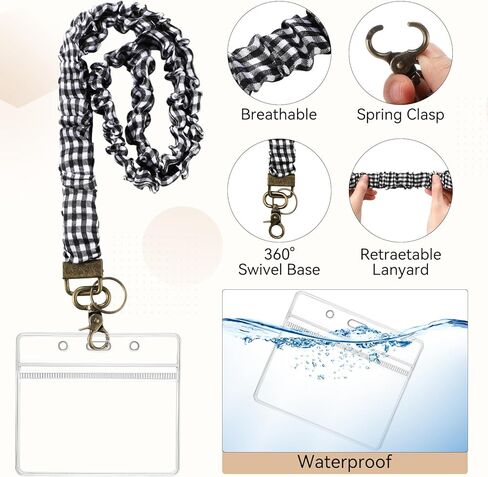 3 Set Stretchy Scrunchie Lanyards for ID Badges & Keys, Cute Retractable Teacher Neck Lanyards with 6 ID Badge Holders, Keychain Wristlets, Ideal for Women Nurse Cruise Ship in Kuwait