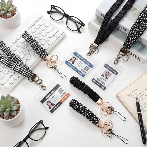 3 Set Stretchy Scrunchie Lanyards for ID Badges & Keys, Cute Retractable Teacher Neck Lanyards with 6 ID Badge Holders, Keychain Wristlets, Ideal for Women Nurse Cruise Ship in Kuwait