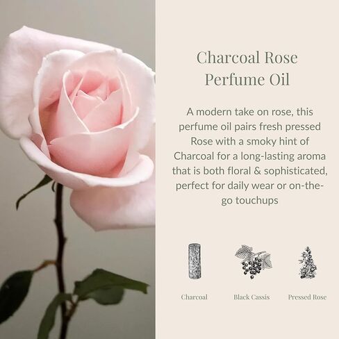 Archipelago Botanicals Charcoal Rose Perfume Oil Rollerball, Long-Lasting Eau de Toilette with Pressed Rose, Black Cassis & Smoky Charcoal Aroma, 0.33 fl oz in Kuwait