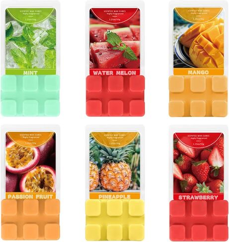 STRN Wax Melts, Soy Wax Cubes 6 Scents Mint, Watermelon, Mango, Passion Fruit, Pineapple & Strawberry, Summer Fruit Scented Long-Lasting Home Fragrance for Wax Warmers, Yoga, 1.25 OZ * 6 Packs in Kuwait