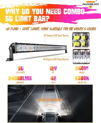 Auxbeam 42 Inch LED Light Bar RGBW Straight 5D 12V LED Light Bar for Truck, Bluetooth Control, Spot Flood Combo Light Bar Compatible with Chevy Toyota SUV Off Road in Saudi Arabia
