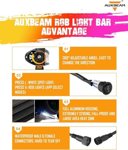 Auxbeam 42 Inch LED Light Bar RGBW Straight 5D 12V LED Light Bar for Truck, Bluetooth Control, Spot Flood Combo Light Bar Compatible with Chevy Toyota SUV Off Road in Saudi Arabia