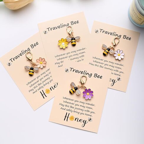 4-Piece Charming Bee & Flower Keychain Gift Set with Motivational Card & Creative Bag Hook in Saudi Arabia