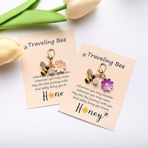 4-Piece Charming Bee & Flower Keychain Gift Set with Motivational Card & Creative Bag Hook in Saudi Arabia
