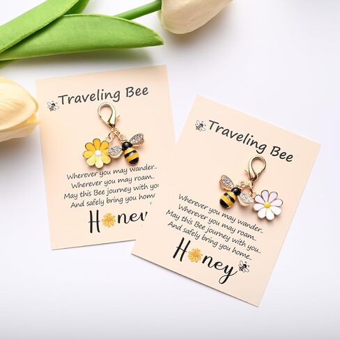 4-Piece Charming Bee & Flower Keychain Gift Set with Motivational Card & Creative Bag Hook in Saudi Arabia