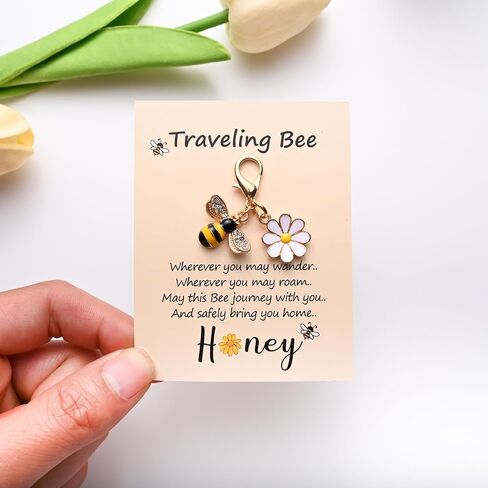 4-Piece Charming Bee & Flower Keychain Gift Set with Motivational Card & Creative Bag Hook in Saudi Arabia