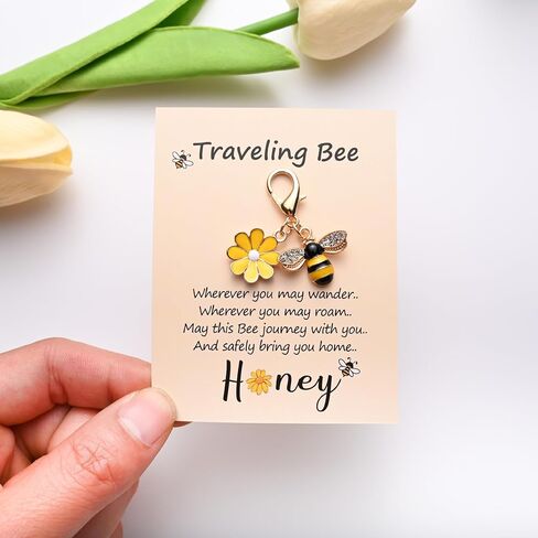 4-Piece Charming Bee & Flower Keychain Gift Set with Motivational Card & Creative Bag Hook in Saudi Arabia