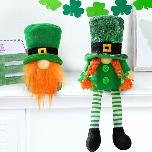 Sggvecsy 2 Pack St.Patrick’s Day Gnome Plush Doll Green Irish Decorations Leprechaun Hat Scandinavian Swedish Tomte Nisse with Legs Shamrock Gnome for Gift Dwarf Ornament Home Decorations in Saudi Arabia