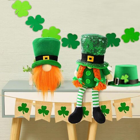 Sggvecsy 2 Pack St.Patrick’s Day Gnome Plush Doll Green Irish Decorations Leprechaun Hat Scandinavian Swedish Tomte Nisse with Legs Shamrock Gnome for Gift Dwarf Ornament Home Decorations in Saudi Arabia