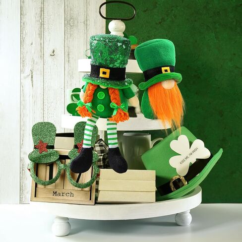 Sggvecsy 2 Pack St.Patrick’s Day Gnome Plush Doll Green Irish Decorations Leprechaun Hat Scandinavian Swedish Tomte Nisse with Legs Shamrock Gnome for Gift Dwarf Ornament Home Decorations in Saudi Arabia